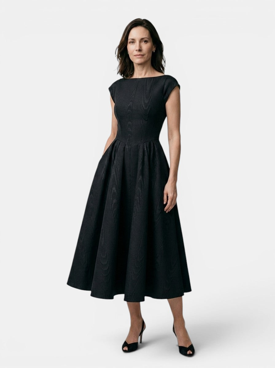 Octavia — Flowing Midi Dress With Elegant Cap Sleeve Fit And Flare Design