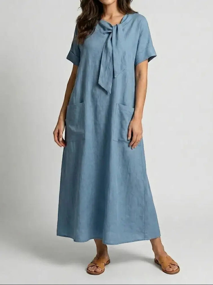 Marguerite — Flowy Fabric Summer Dress With Elegant Chic Neck-Tie Design And Pockets