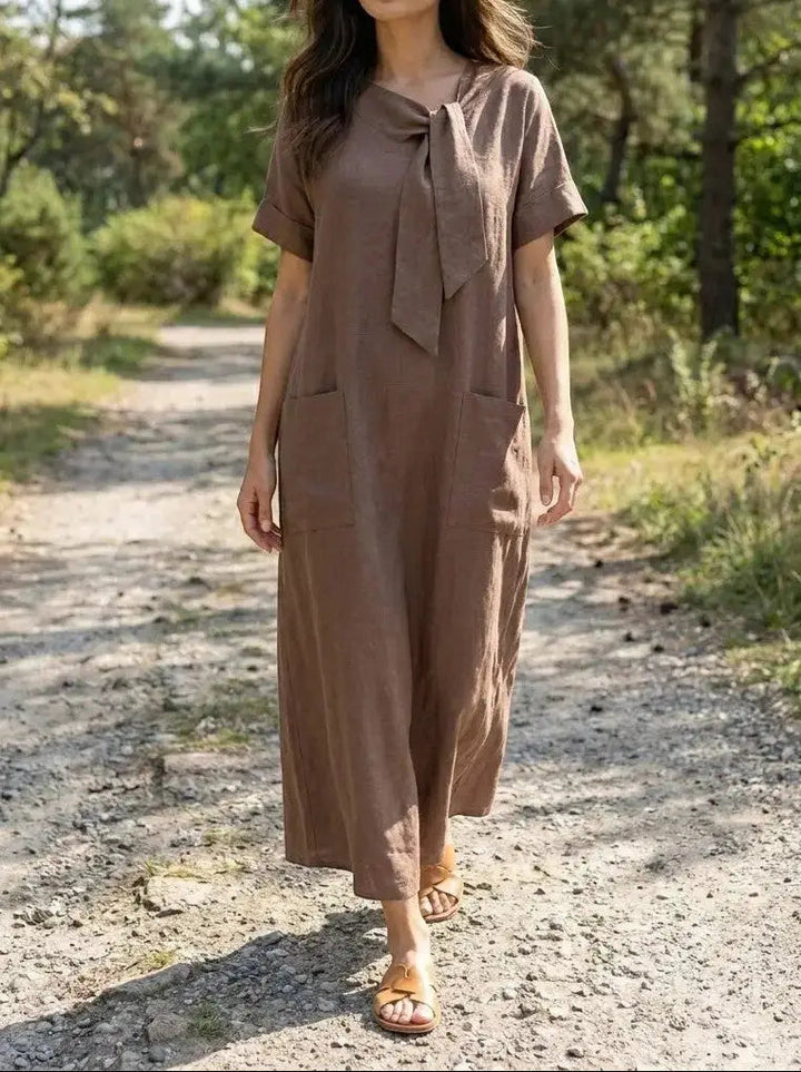 Marguerite — Flowy Fabric Summer Dress With Elegant Chic Neck-Tie Design And Pockets