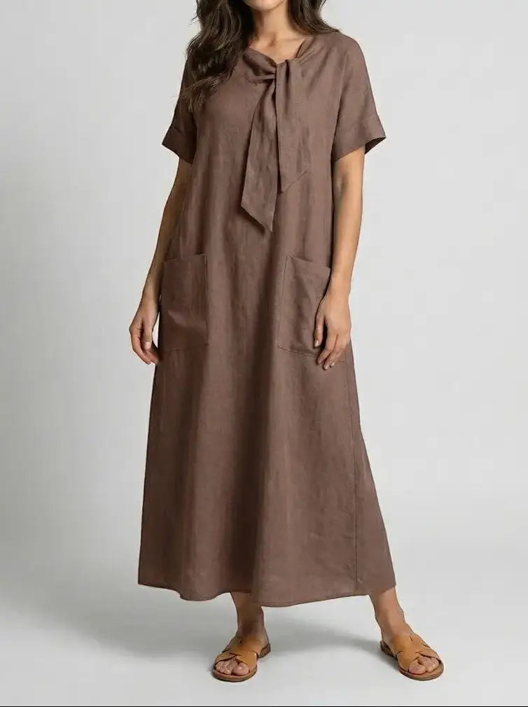 Marguerite — Flowy Fabric Summer Dress With Elegant Chic Neck-Tie Design And Pockets