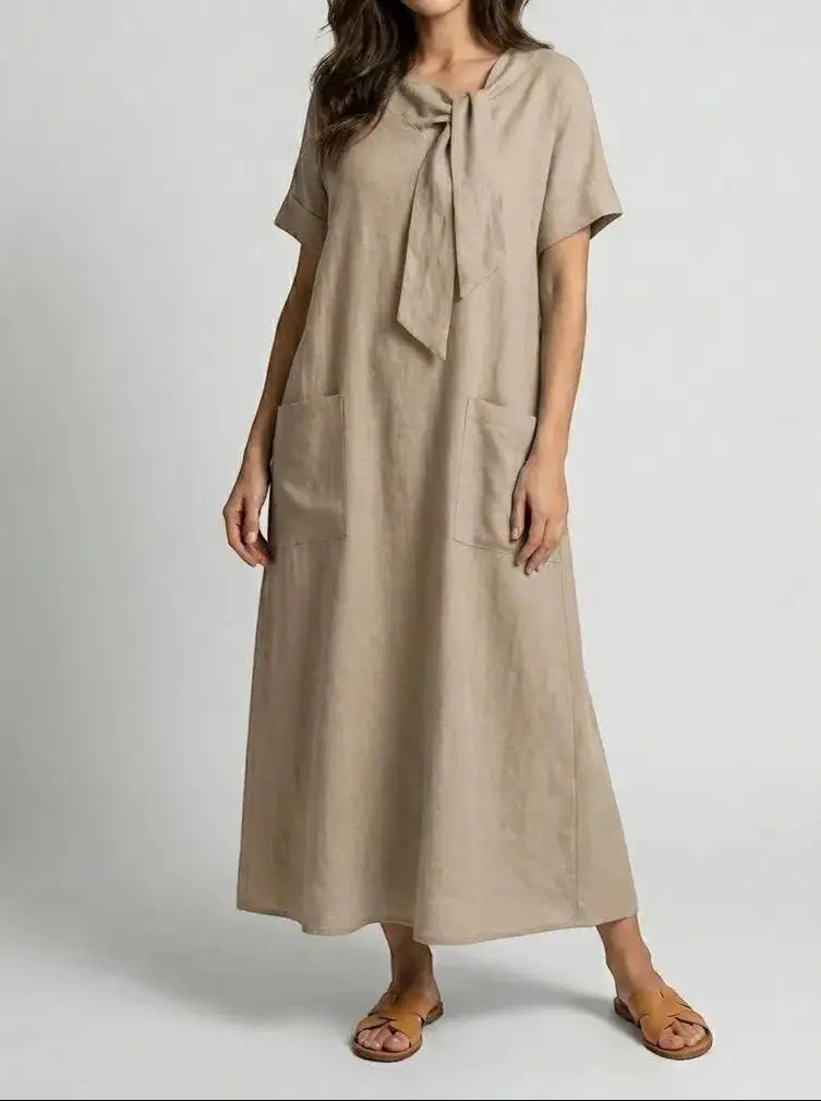 Marguerite — Flowy Fabric Summer Dress With Elegant Chic Neck-Tie Design And Pockets