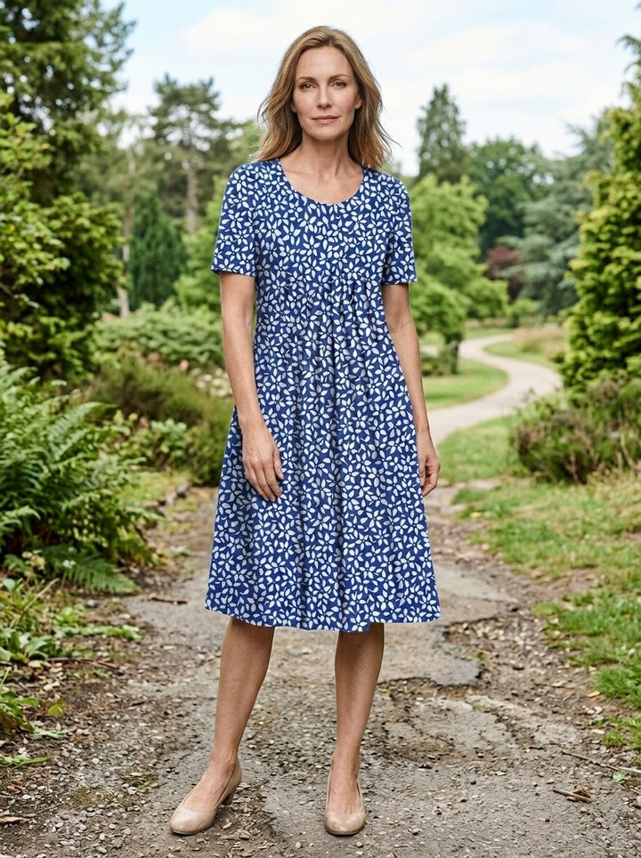 Theodora — Lightweight Floral Print Midi Dress With Flowy A-Line Summer Silhouette