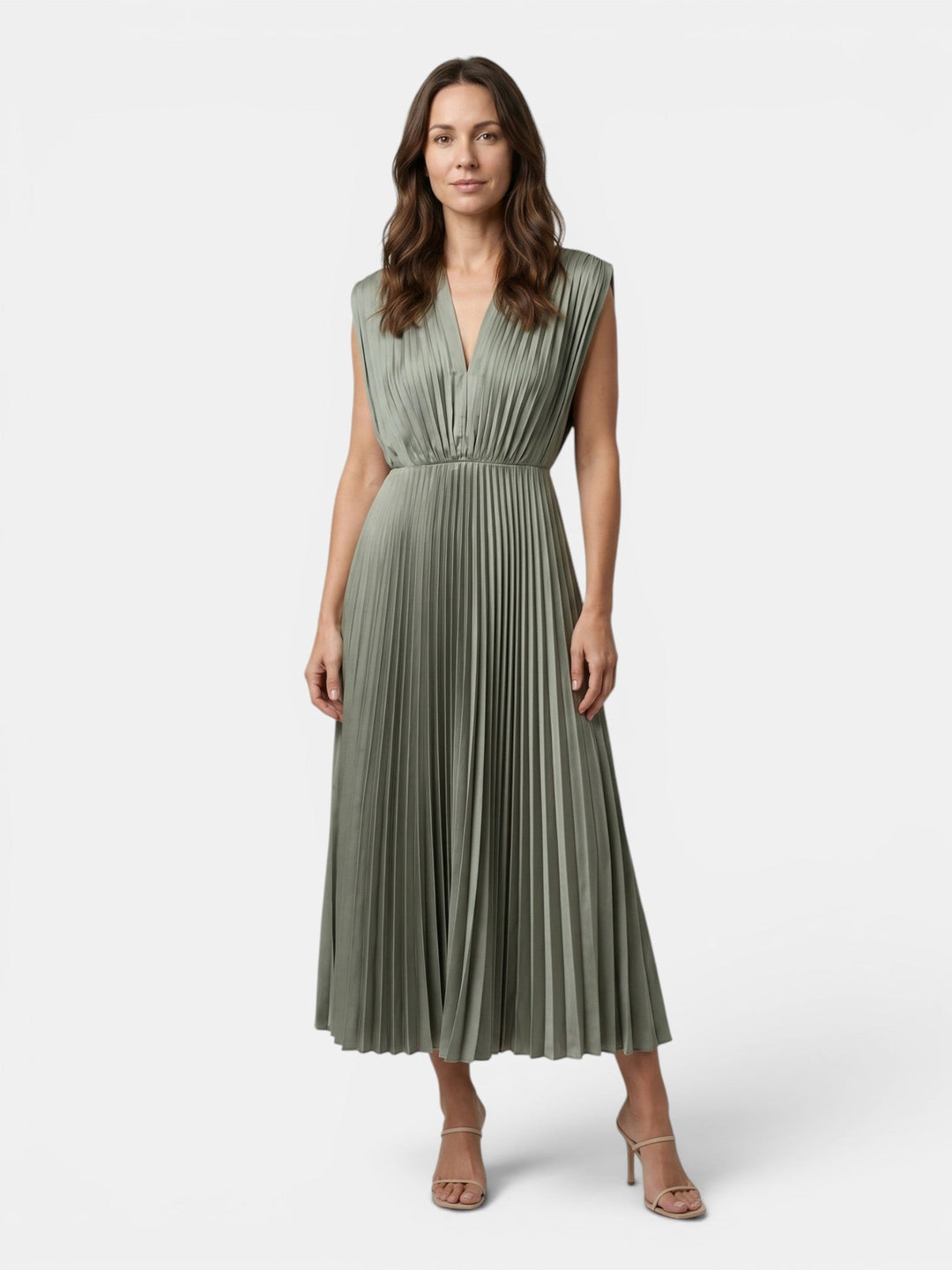 Demelza — Lightweight Pleated Maxi Dress With Elegant Draped V-Neck Design