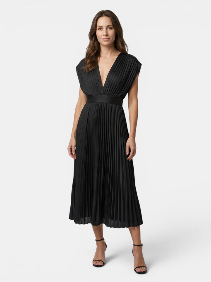 Demelza — Lightweight Pleated Maxi Dress With Elegant Draped V-Neck Design