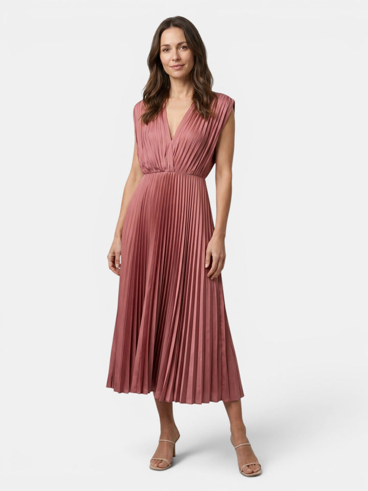 Demelza — Lightweight Pleated Maxi Dress With Elegant Draped V-Neck Design