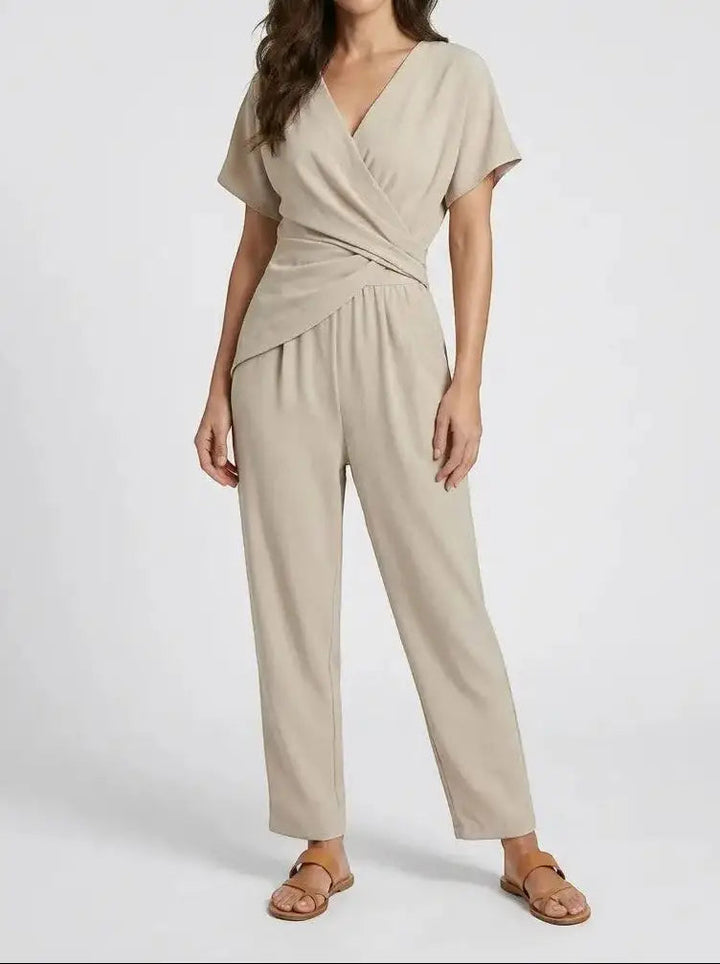 Wren — Lightweight Two-Piece Set With Elegant Wrap-Front Top And Tailored Trousers