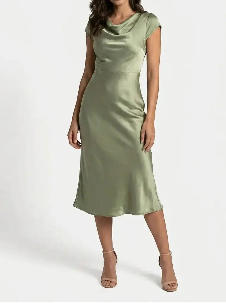 Vivienne — Minimalist Midi Slip Dress For Elegant Fluid Cocktail Evenings
