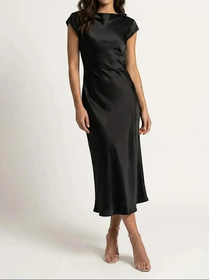 Vivienne — Minimalist Midi Slip Dress For Elegant Fluid Cocktail Evenings