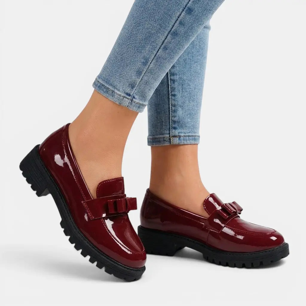 Bowchic — Patent Leather Chunky Loafers With Elegant Slip-On Bow Detail Design