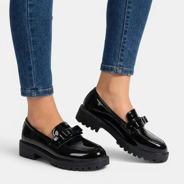 Bowchic — Patent Leather Chunky Loafers With Elegant Slip-On Bow Detail Design