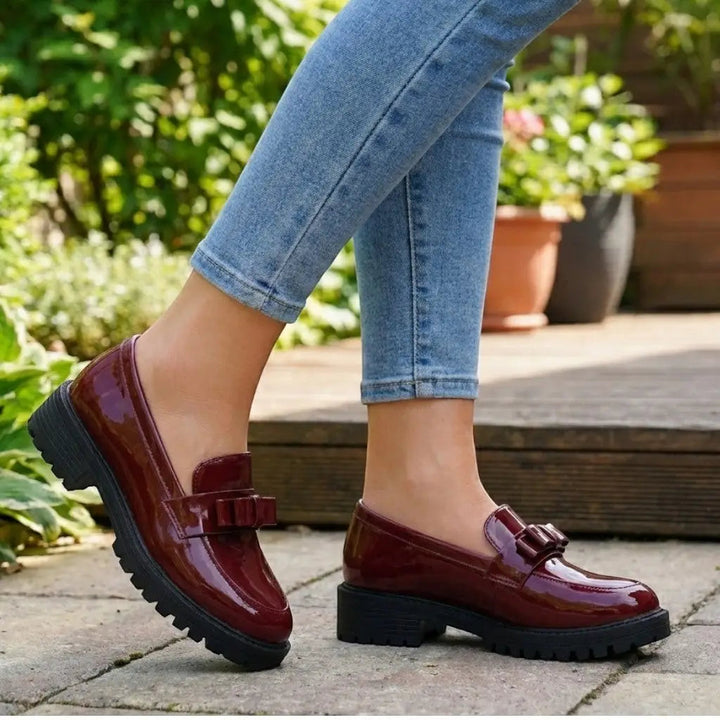 Bowchic — Patent Leather Chunky Loafers With Elegant Slip-On Bow Detail Design