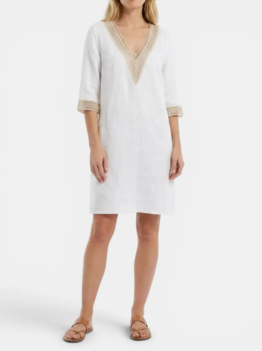 Wilma — Plain Woven Knee-Length Dress With Elegant Round Neck Short Sleeve Design