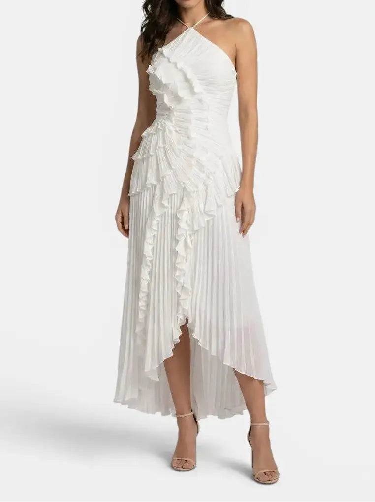 Florabel — Pleated Maxi Dress With Elegant Ruffled Halter Summer Design