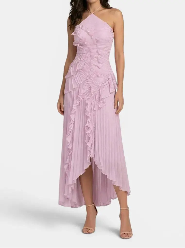 Florabel — Pleated Maxi Dress With Elegant Ruffled Halter Summer Design