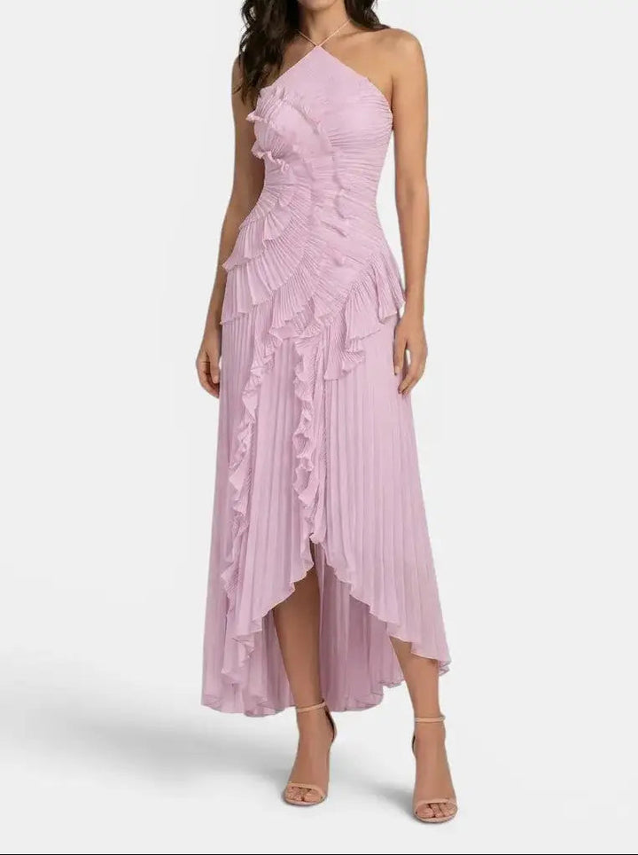 Florabel — Pleated Maxi Dress With Elegant Ruffled Halter Summer Design