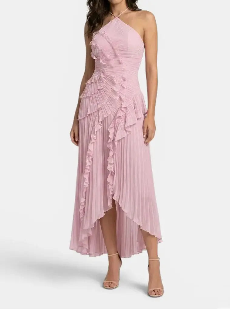 Florabel — Pleated Maxi Dress With Elegant Ruffled Halter Summer Design