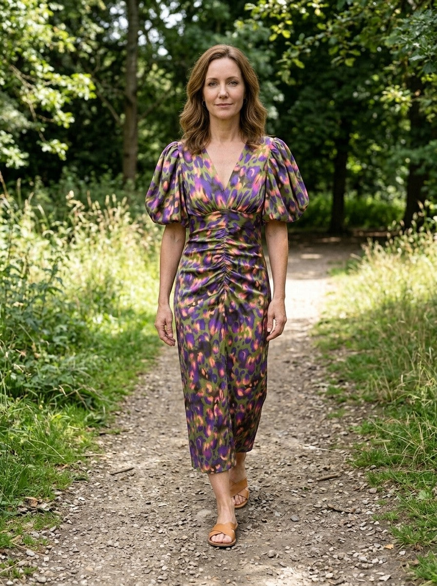Marisela — Printed Midi Dress With Elegant Puff Sleeve Summer Design