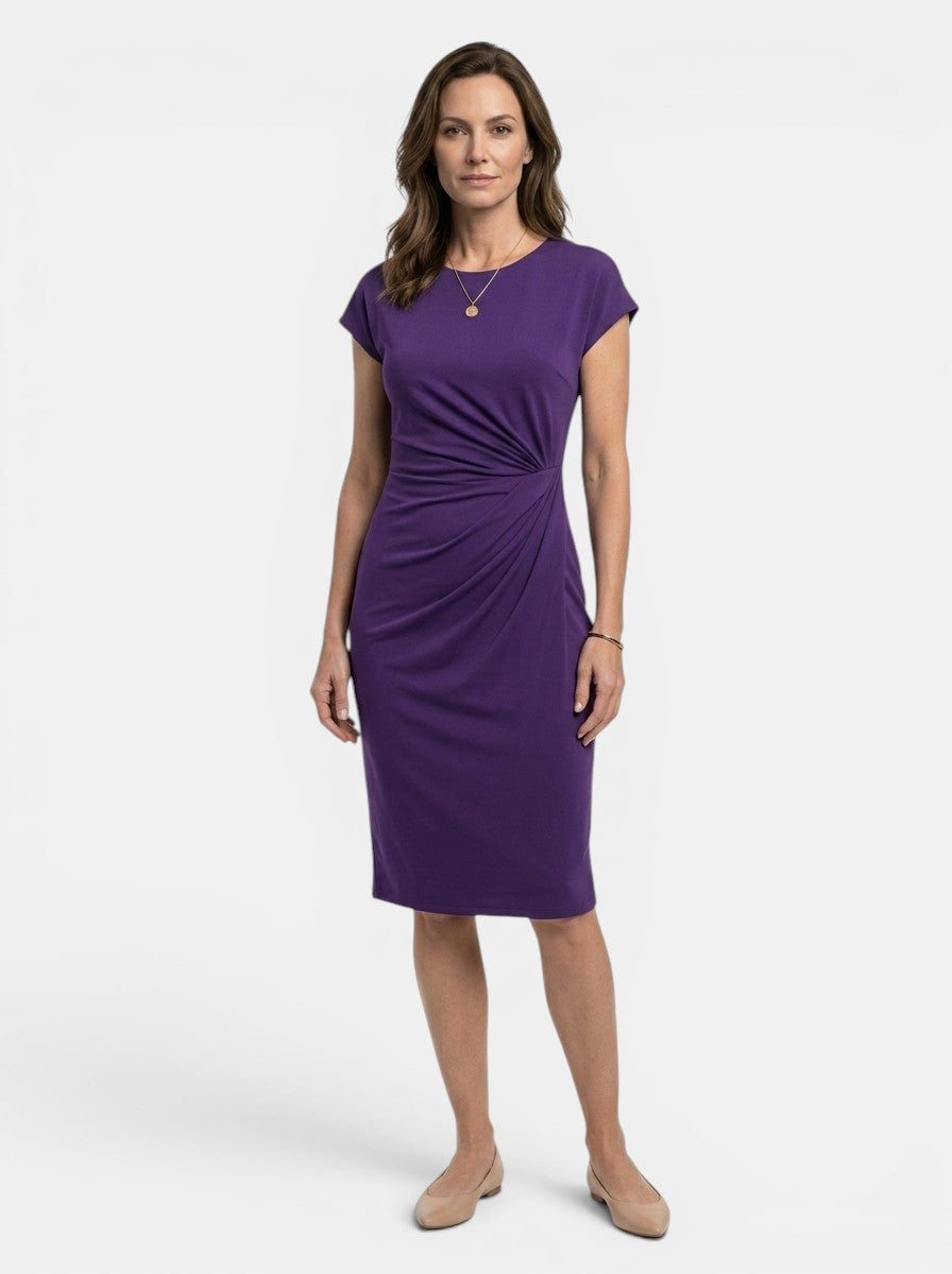 Lavinia — Rich Fabric Bodycon Midi Dress With Elegant Sculpted Wrap For Formal Occasions
