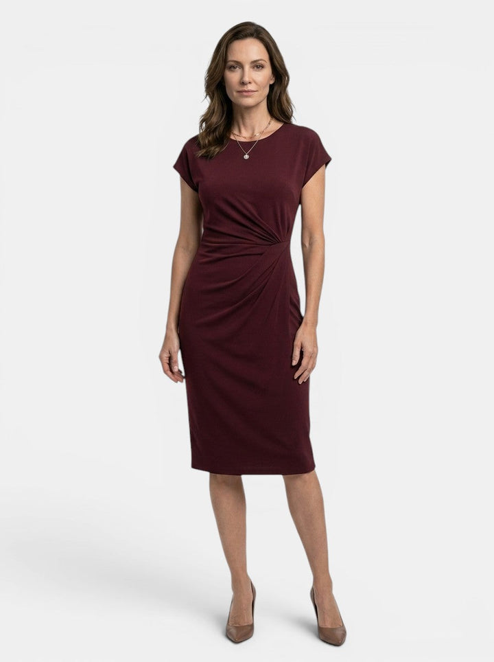 Lavinia — Rich Fabric Bodycon Midi Dress With Elegant Sculpted Wrap For Formal Occasions
