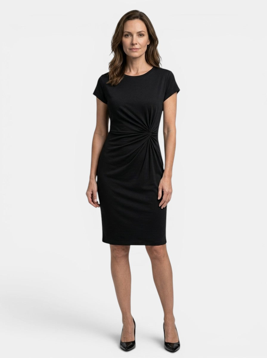 Lavinia — Rich Fabric Bodycon Midi Dress With Elegant Sculpted Wrap For Formal Occasions