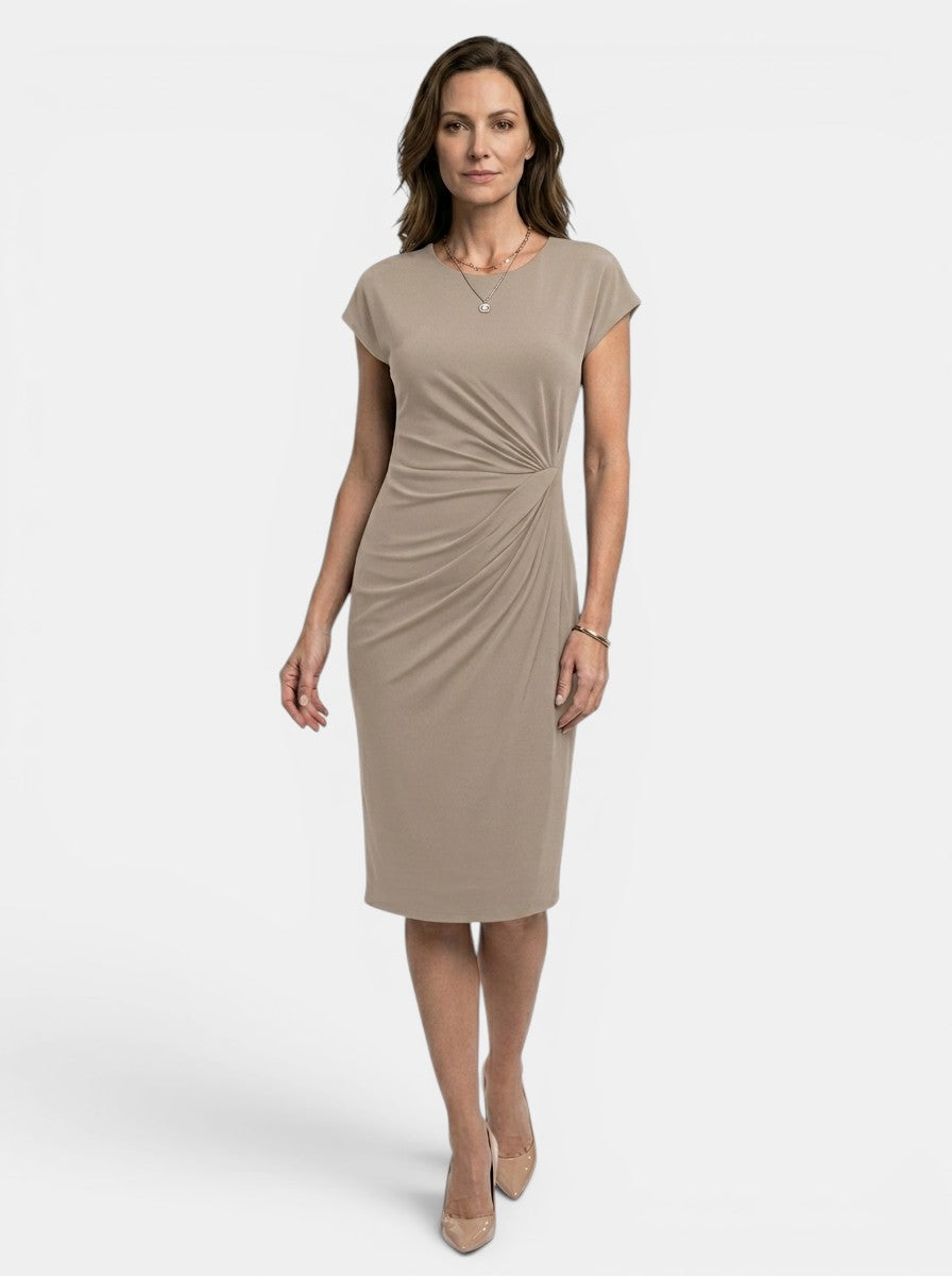 Lavinia — Rich Fabric Bodycon Midi Dress With Elegant Sculpted Wrap For Formal Occasions
