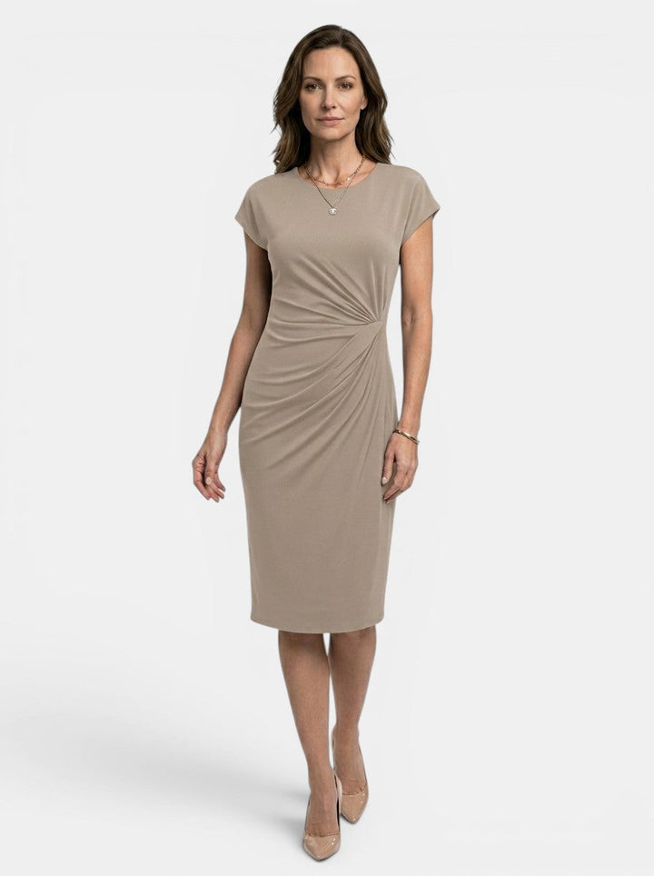 Lavinia — Rich Fabric Bodycon Midi Dress With Elegant Sculpted Wrap For Formal Occasions