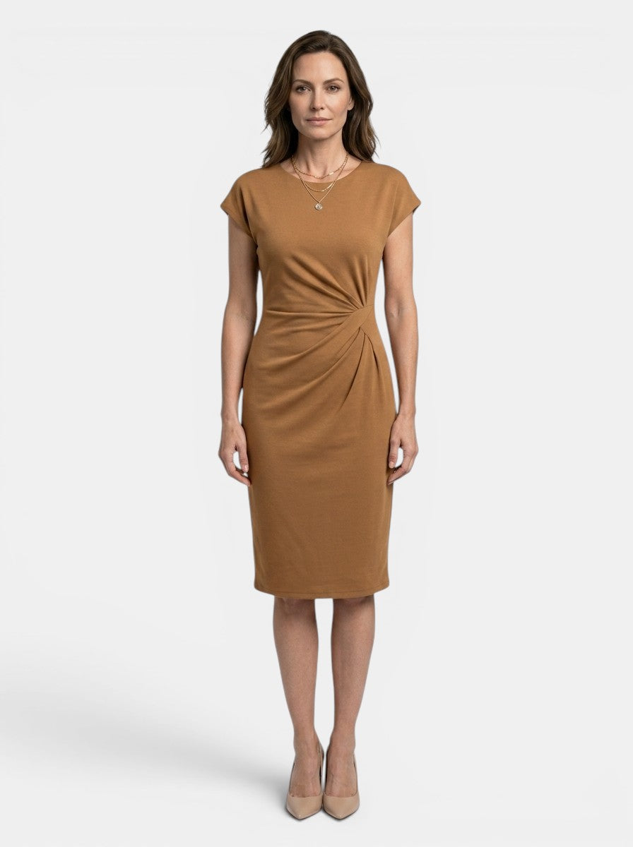 Lavinia — Rich Fabric Bodycon Midi Dress With Elegant Sculpted Wrap For Formal Occasions