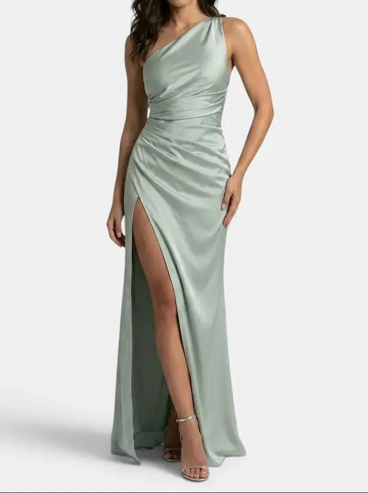 Seraphina — Satin Asymmetric Evening Maxi Dress For Elegant One-Shoulder Glamour