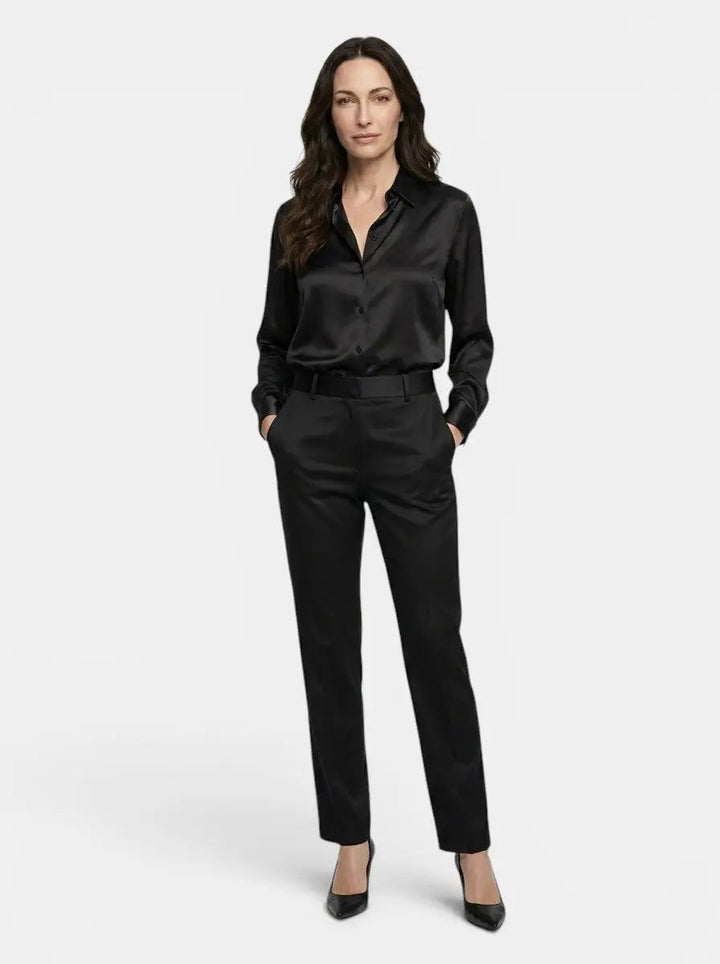 Marchetta — Satin Blend Long Sleeve Blouse With Elegant Relaxed All-Season Style