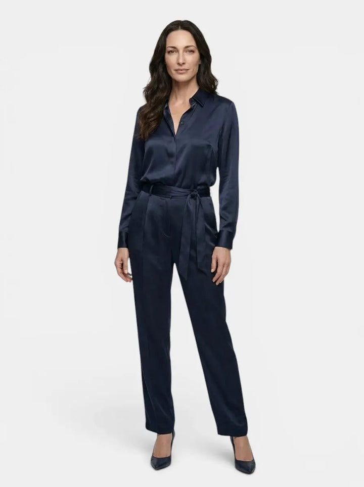 Marchetta — Satin Blend Long Sleeve Blouse With Elegant Relaxed All-Season Style