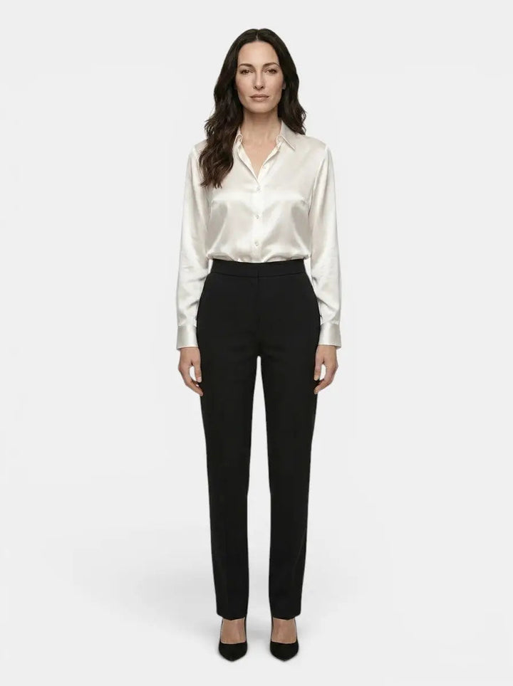 Marchetta — Satin Blend Long Sleeve Blouse With Elegant Relaxed All-Season Style