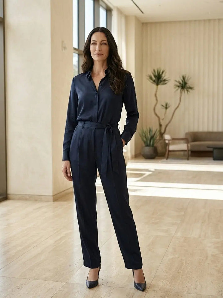 Marchetta — Satin Blend Long Sleeve Blouse With Elegant Relaxed All-Season Style