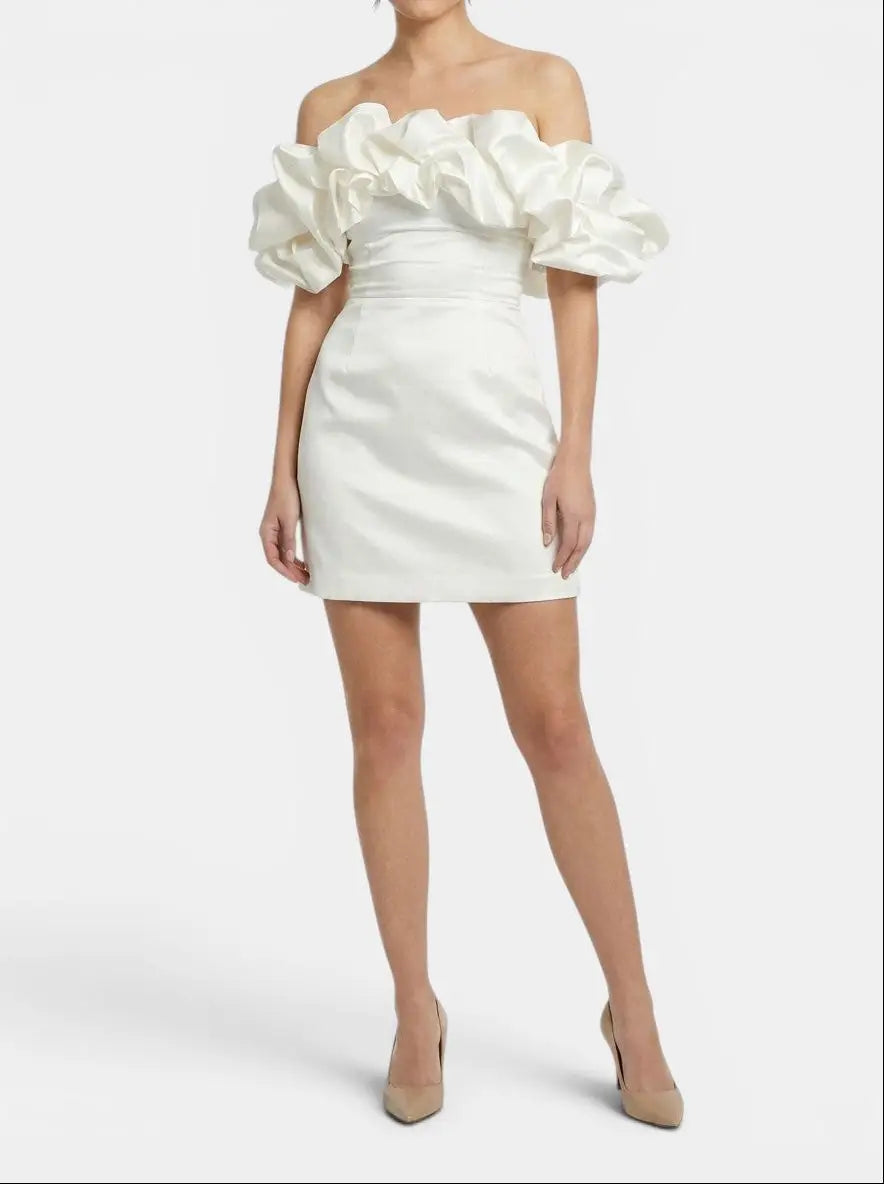 Esme — Satin Off-Shoulder Mini Dress With Elegant Ruffled Cocktail Wear For Summer