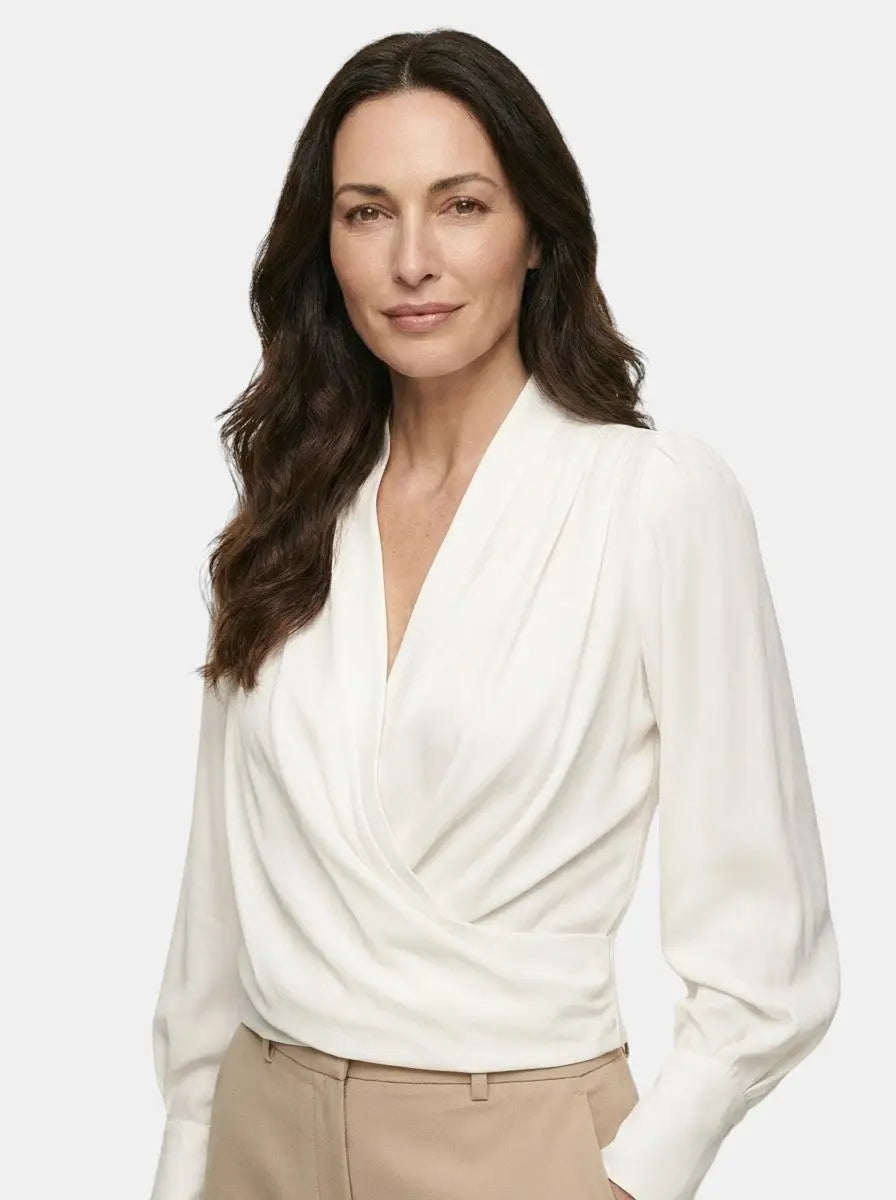 Seraphine — Satin Puff Sleeve Blouse With Elegant V-Neck For All Seasons