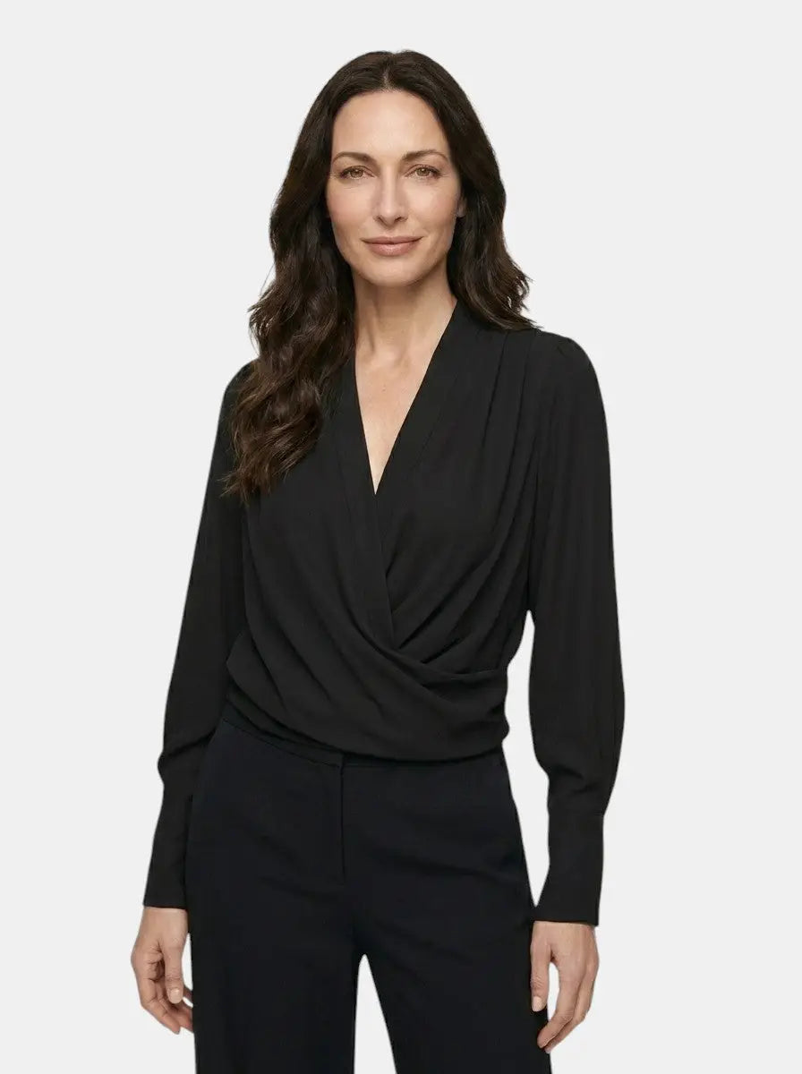 Seraphine — Satin Puff Sleeve Blouse With Elegant V-Neck For All Seasons