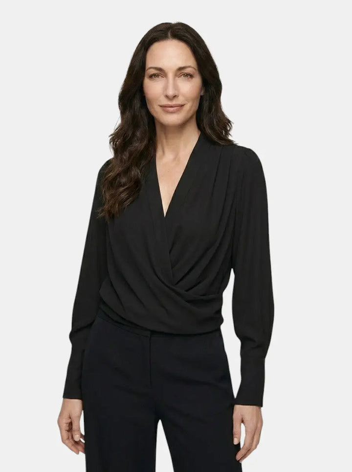 Seraphine — Satin Puff Sleeve Blouse With Elegant V-Neck For All Seasons