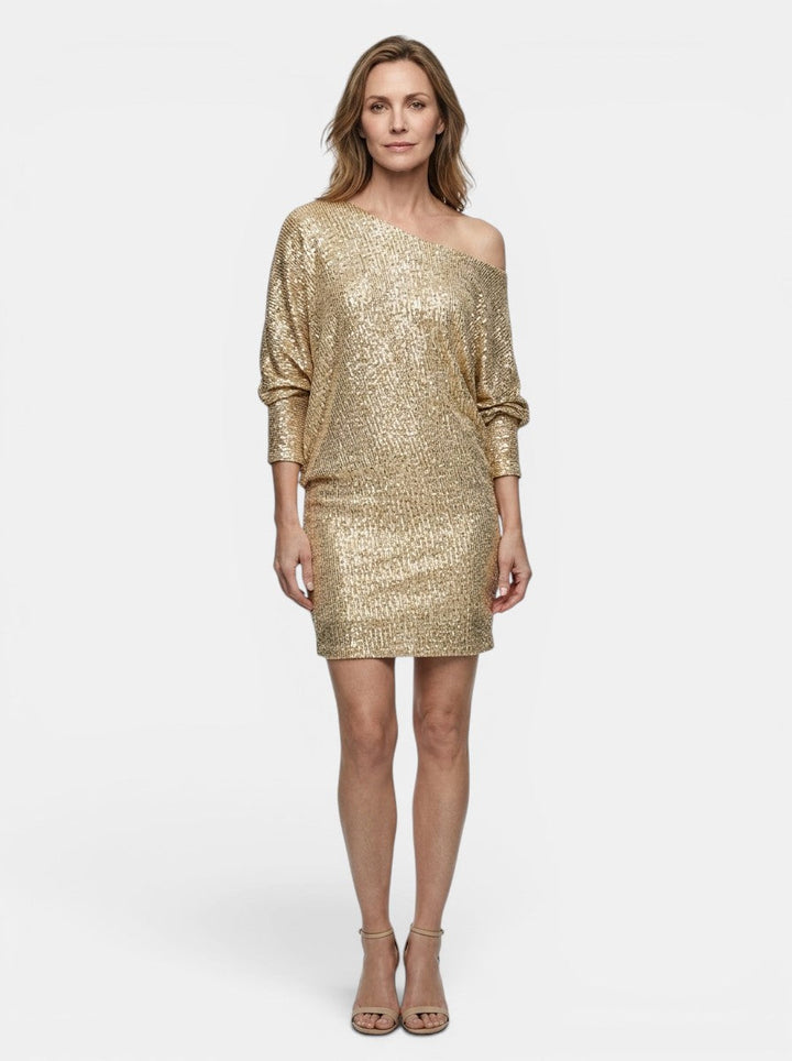 Genevieve — Shimmering Sequined Mini Dress With Relaxed Fit And Long Sleeves