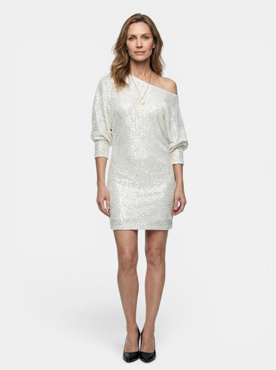 Genevieve — Shimmering Sequined Mini Dress With Relaxed Fit And Long Sleeves