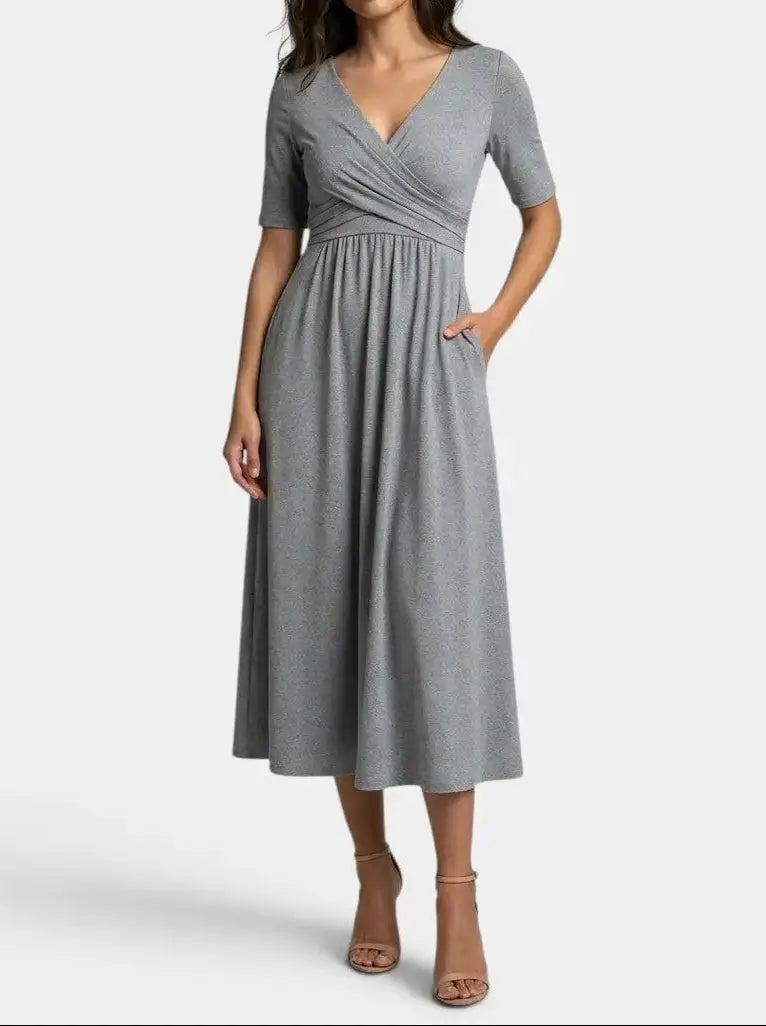 Margot — Smooth Midi Dress With Flattering Wrap Style And Practical Pockets