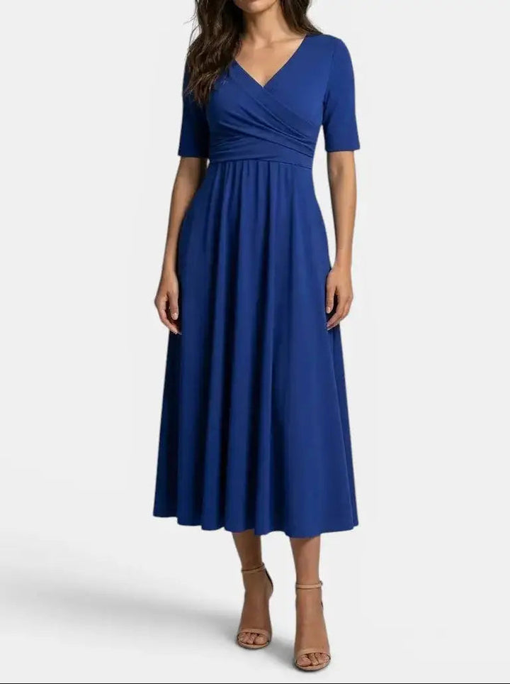 Margot — Smooth Midi Dress With Flattering Wrap Style And Practical Pockets