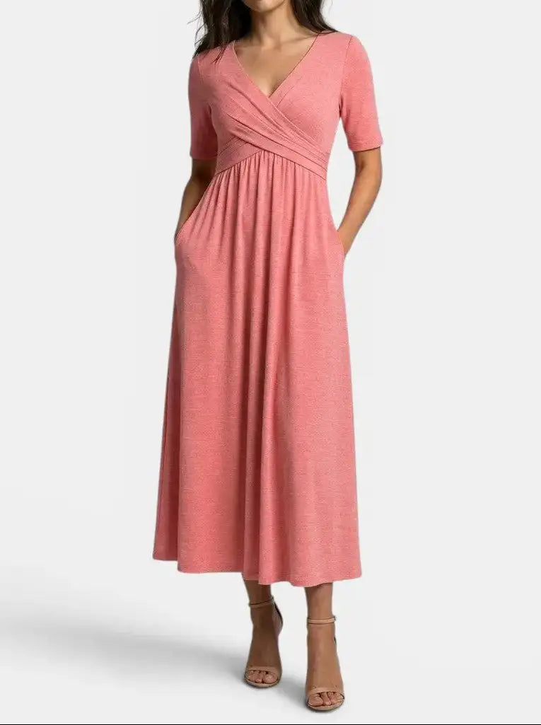 Margot — Smooth Midi Dress With Flattering Wrap Style And Practical Pockets
