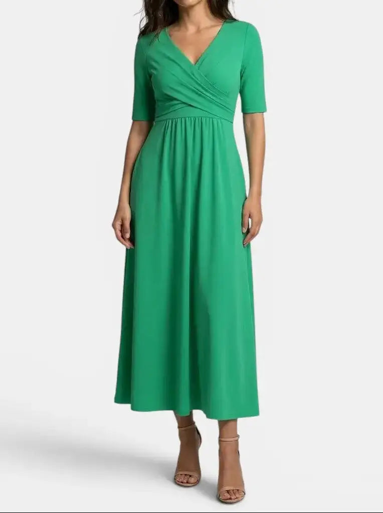 Margot — Smooth Midi Dress With Flattering Wrap Style And Practical Pockets