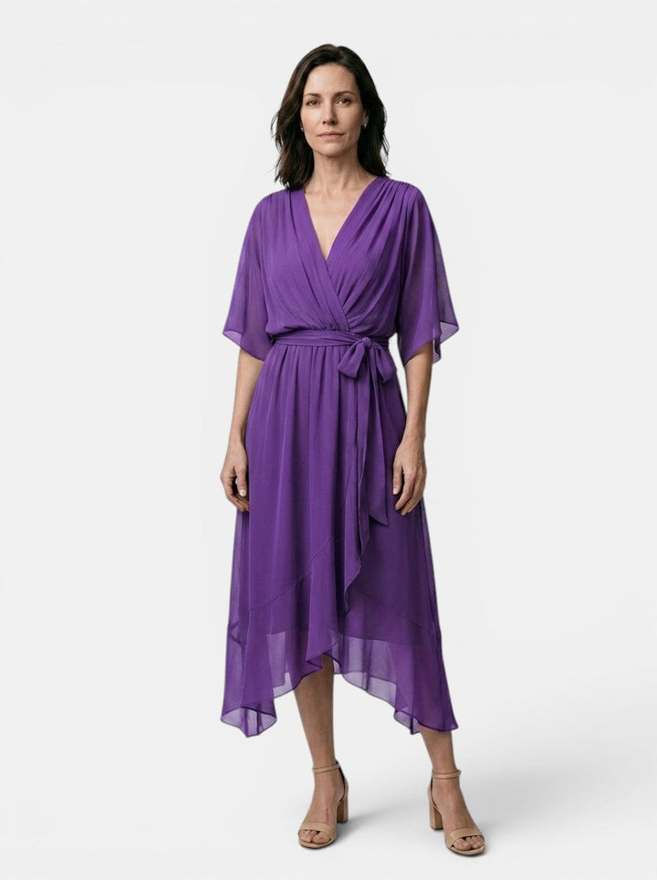 Theodosia — Soft Draped Midi Dress With Elegant V-Neck Wrap Cocktail Design
