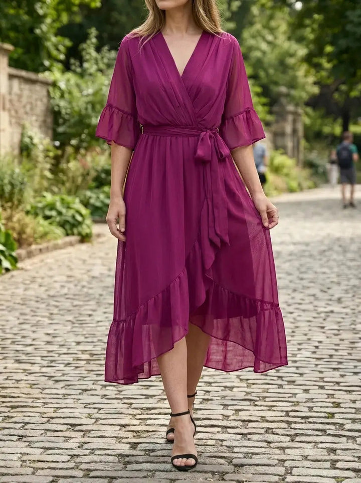 Marisia — Soft Fabric V-Neck Dress With Elegant Flattering Evening Design