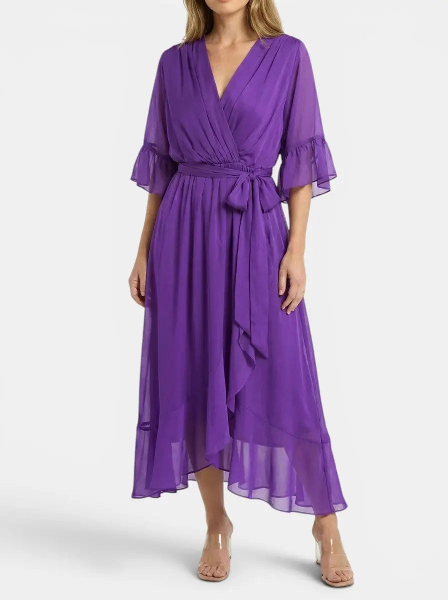 Marisia — Soft Fabric V-Neck Dress With Elegant Flattering Evening Design