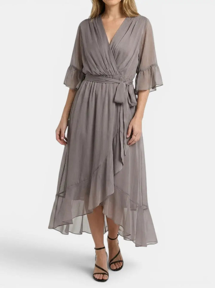 Marisia — Soft Fabric V-Neck Dress With Elegant Flattering Evening Design