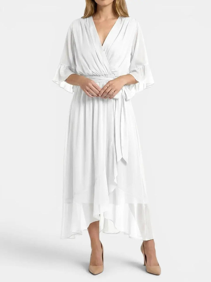 Marisia — Soft Fabric V-Neck Dress With Elegant Flattering Evening Design