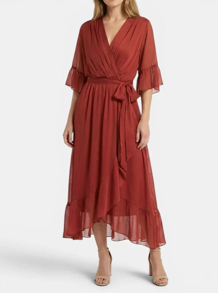 Marisia — Soft Fabric V-Neck Dress With Elegant Flattering Evening Design