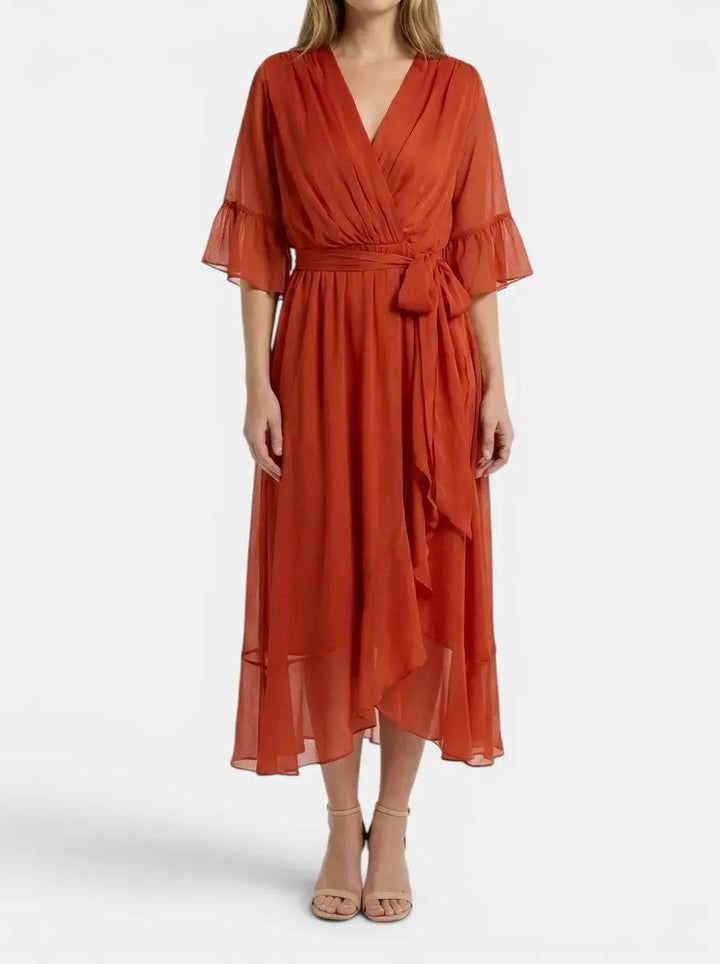 Marisia — Soft Fabric V-Neck Dress With Elegant Flattering Evening Design
