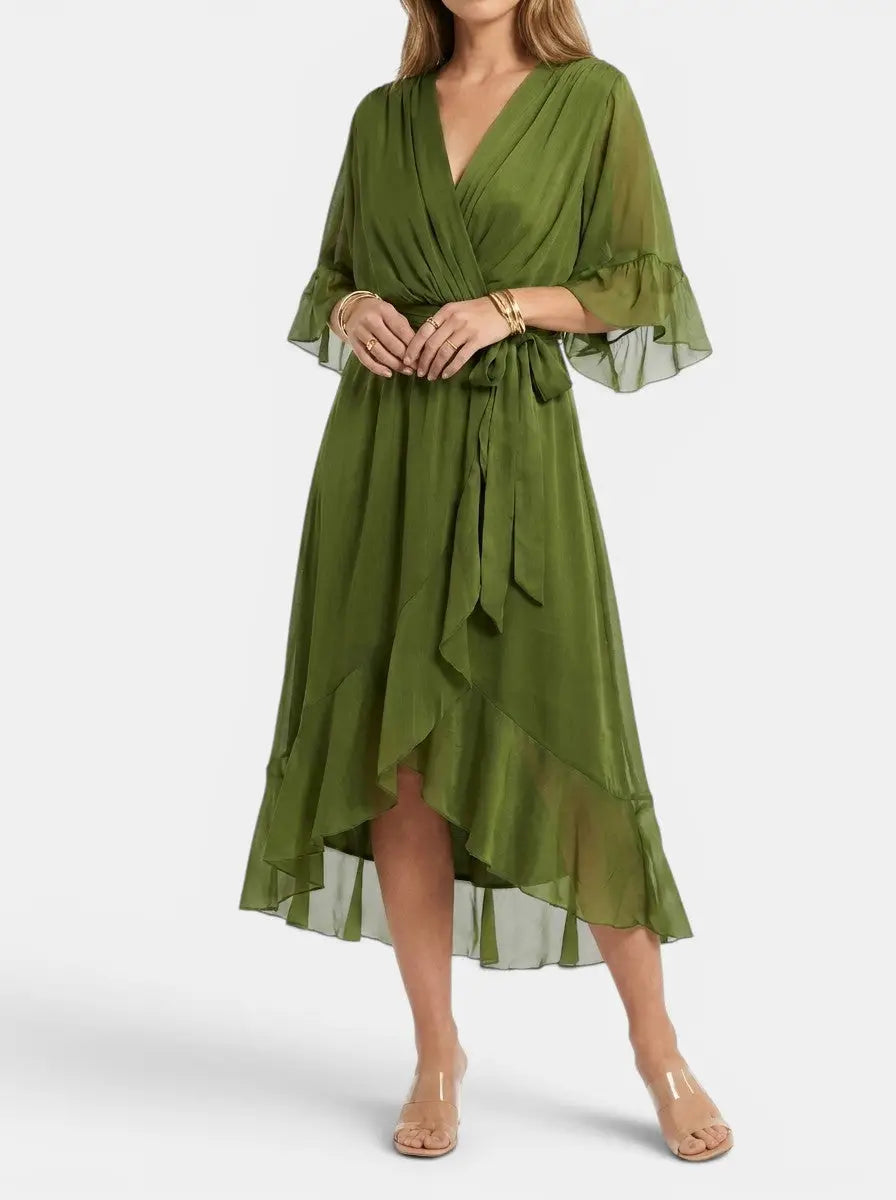 Marisia — Soft Fabric V-Neck Dress With Elegant Flattering Evening Design
